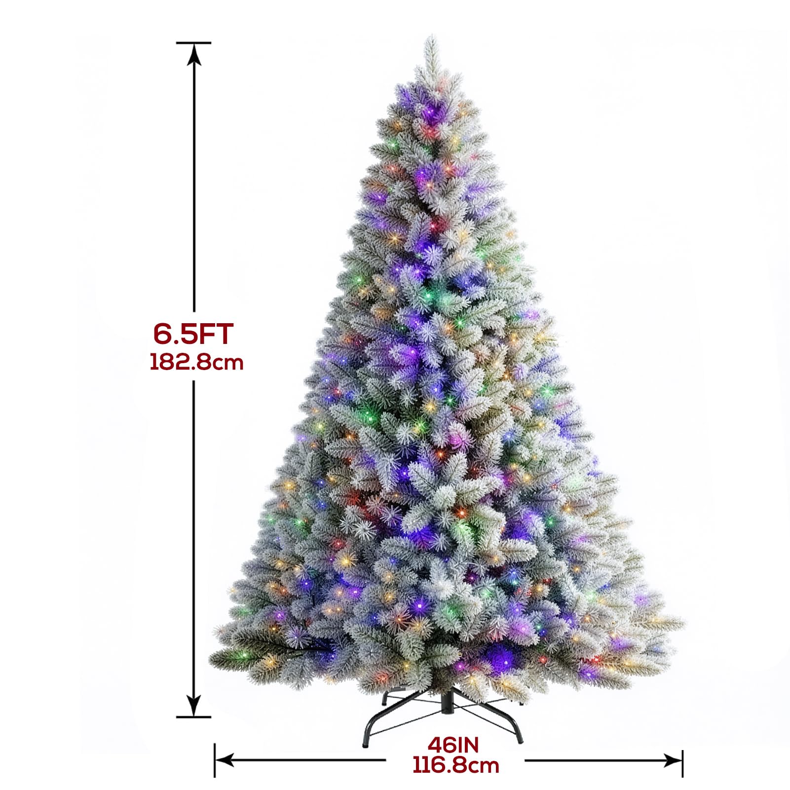 6.5 FT Pre-lit Snow Flocked Christmas Tree Spruce with Remote Control, 270 Warm White Multi-Color Changing LED Lights, Artificial Hinged/Feel Real/Realistic for Home, Dual Color LED