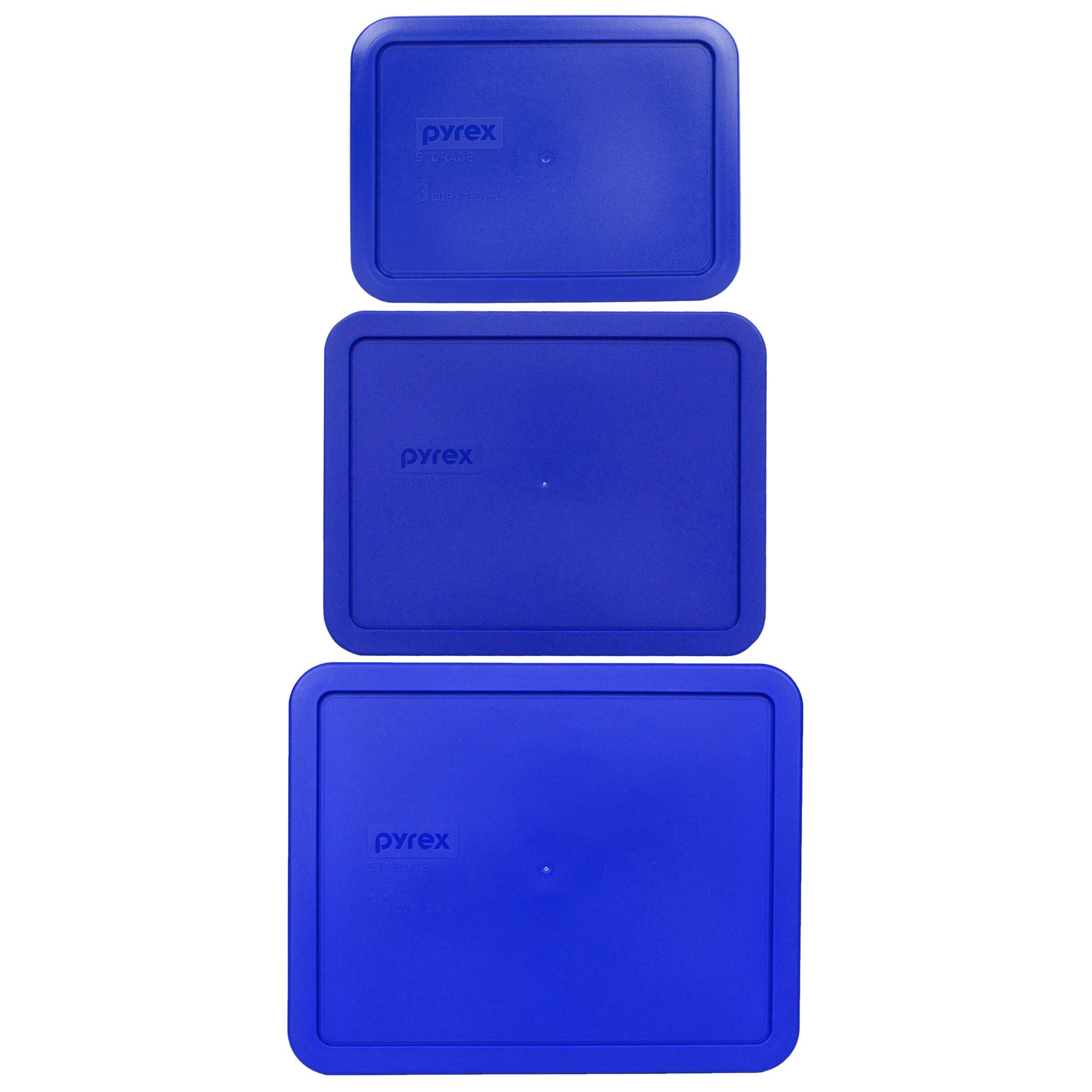 Pyrex 7212-PC 11-Cup, 7211-PC 6-Cup, & 7210-PC 3-Cup Cadet Blue Food Storage Replacement Lids - Made in USA
