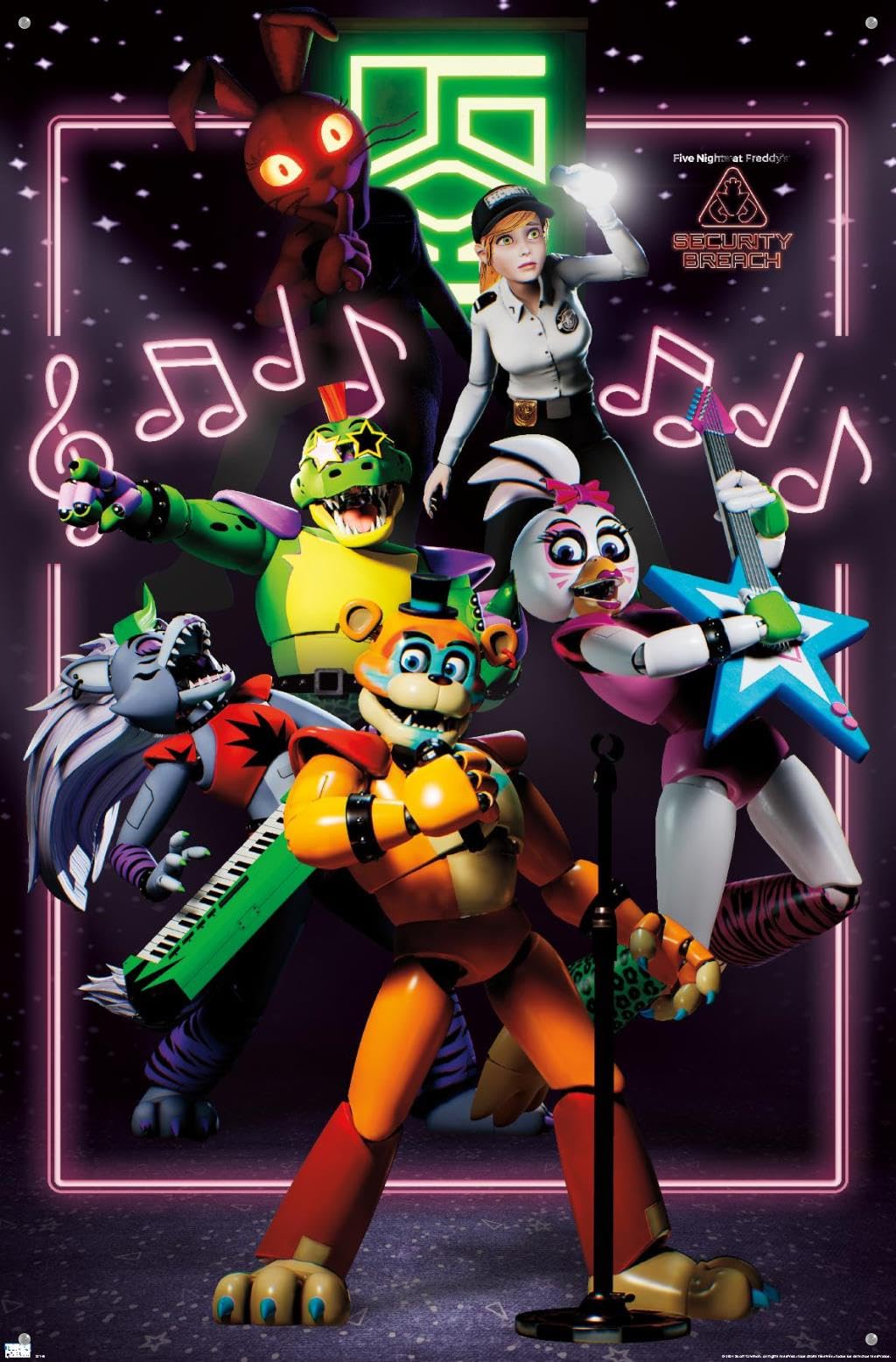 Five Nights at Freddy's: Security Breach - The Band Wall Poster with Push Pins, 22.37" x 34.00", Poster & Push Pin Bundle