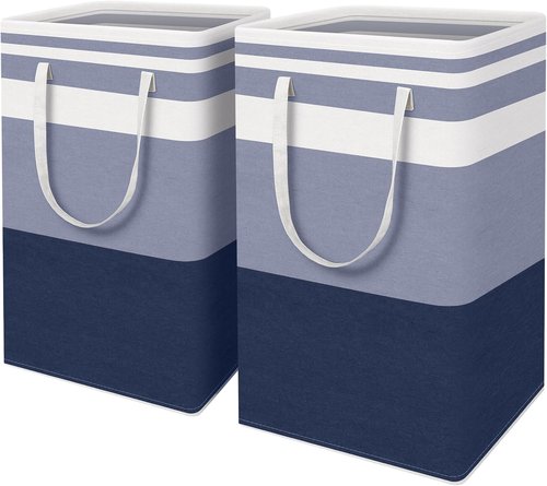 HomeHacks Large Waterproof Laundry Basket - Collapsible Freestanding Hamper with Extended Handles | 88L, Blue