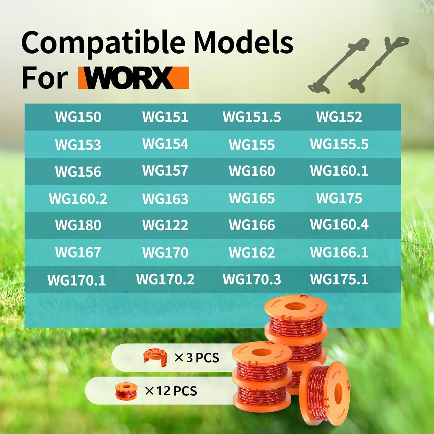 Worx 15-Pack Trimmer Spool Line - Replacement Weed Wacker String 0.065'' for Worx Trimmers