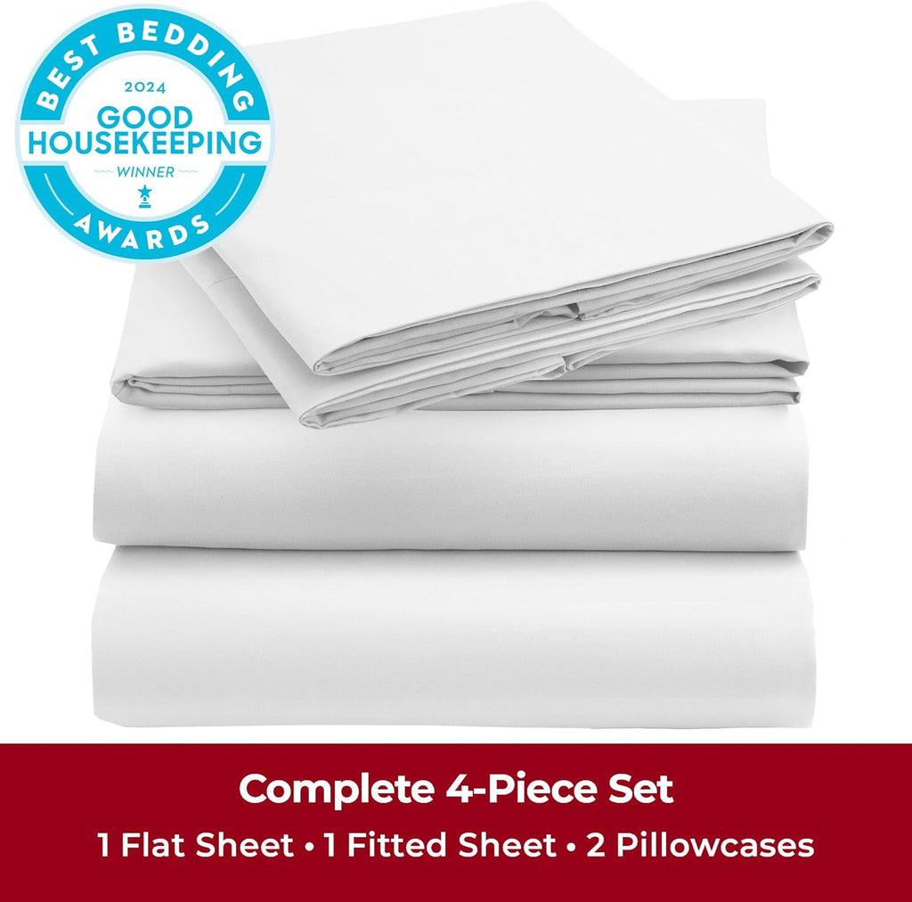Mellanni King Sheets Set - 4 PC Hotel Luxury Bedding | Extra Soft, Cooling, Wrinkle & Stain Resistant (King, Striped White)
