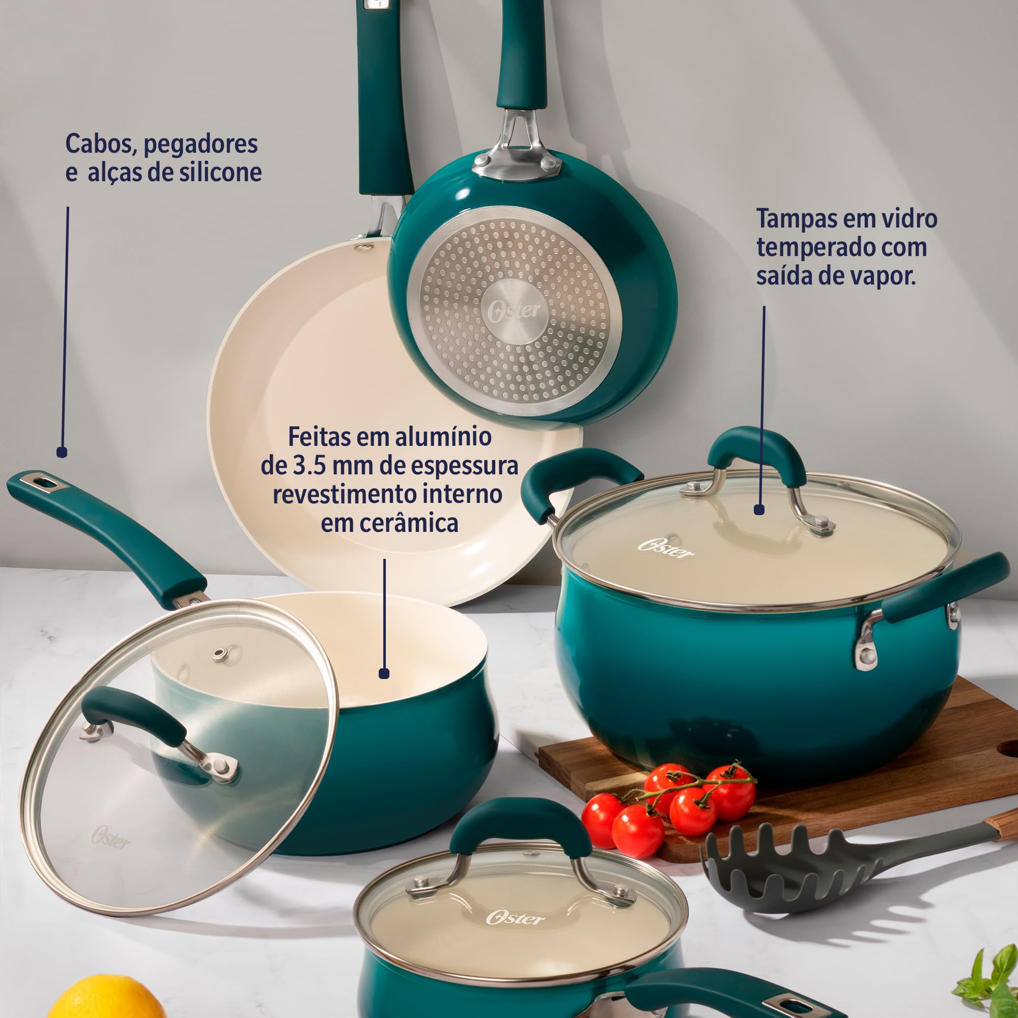 Oster Corbett 8 pc Gradient Teal Forged Aluminum Cookware Set With Ceramic Non-stick - Induction Base - Soft Touch Bakelite Handle and Tempered Glass Lids
