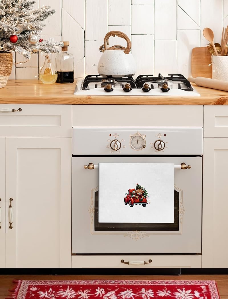 Red Truck Highland Cow Christmas Kitchen Towels – 16x24 In, Color-15