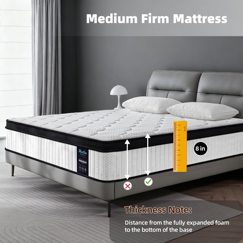 Twin Mattress 8 Inch Medium Firm Hybrid Mattress Twin Size Memory Foam Pocket Steel Springs Matress in a Box for All Sleep Positions Motion Isolation Ensure Comfortable Sleep (White, Twin 8 INCH)