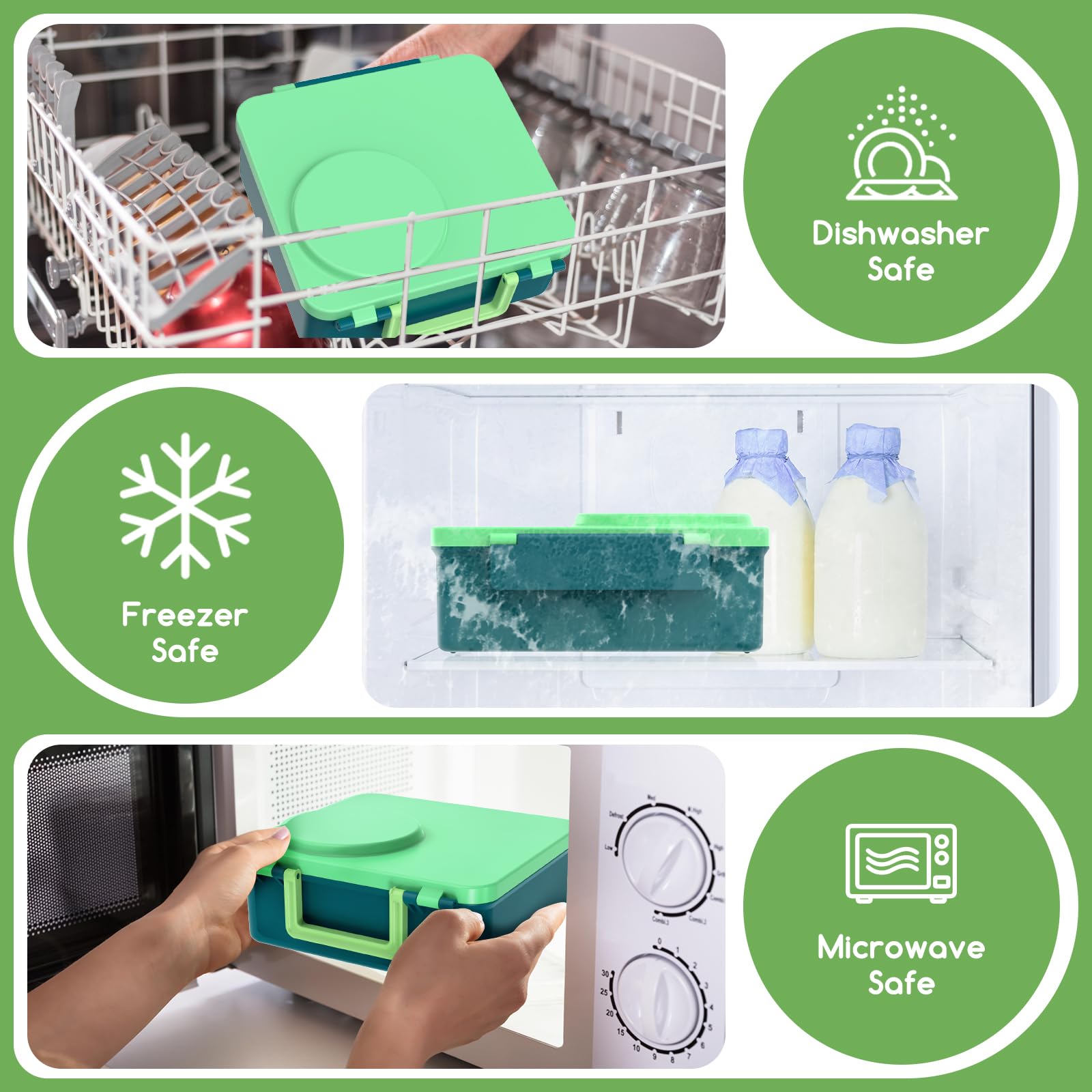 JoyYum Bento Box for Kids - Leak-Proof Bento Lunch Box with Insulated Thermos Food Jar - 4 Compartments, 1 Removable Divider, 1Spoon, 1 Fork - Dishwasher Safe, BPA-Free (Green)