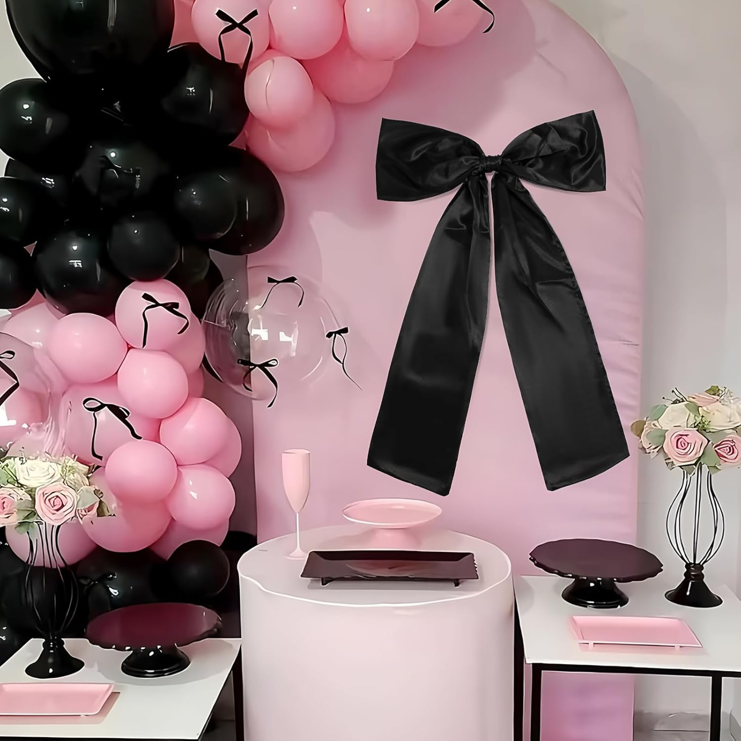 Phoaxul Large Black Bow - Satin Fabric Birthday Decorations | Perfect for Girls' Room & Parties, 24 x 36 in