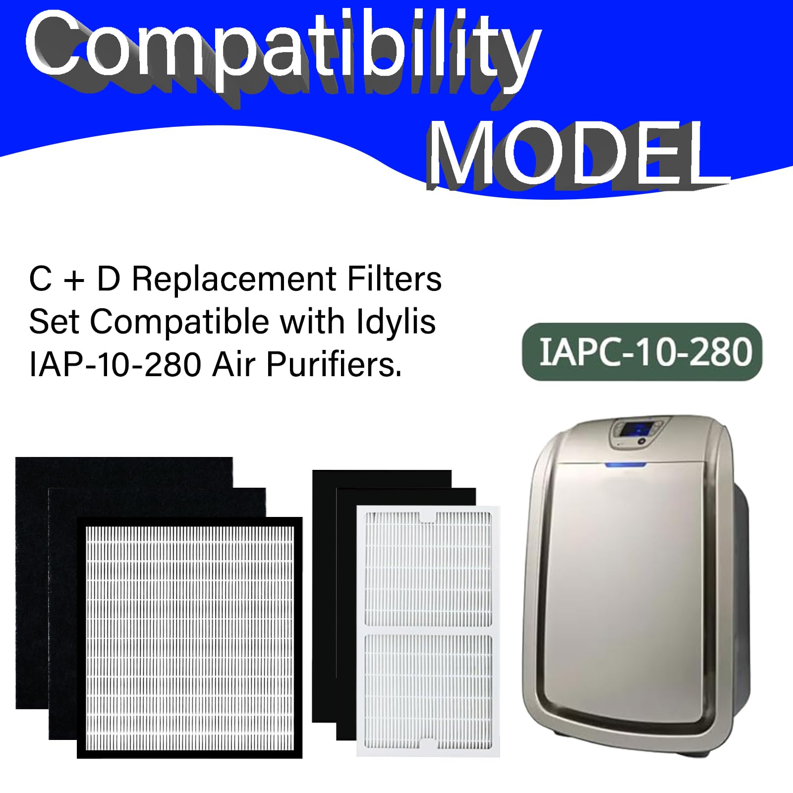 IAP-10-280 Replacement Filter for Idylis IAP-10-280 Air Purifier, Include 1C + 1D HEPA and 2C + 2D High Efficiency Carbon Filter