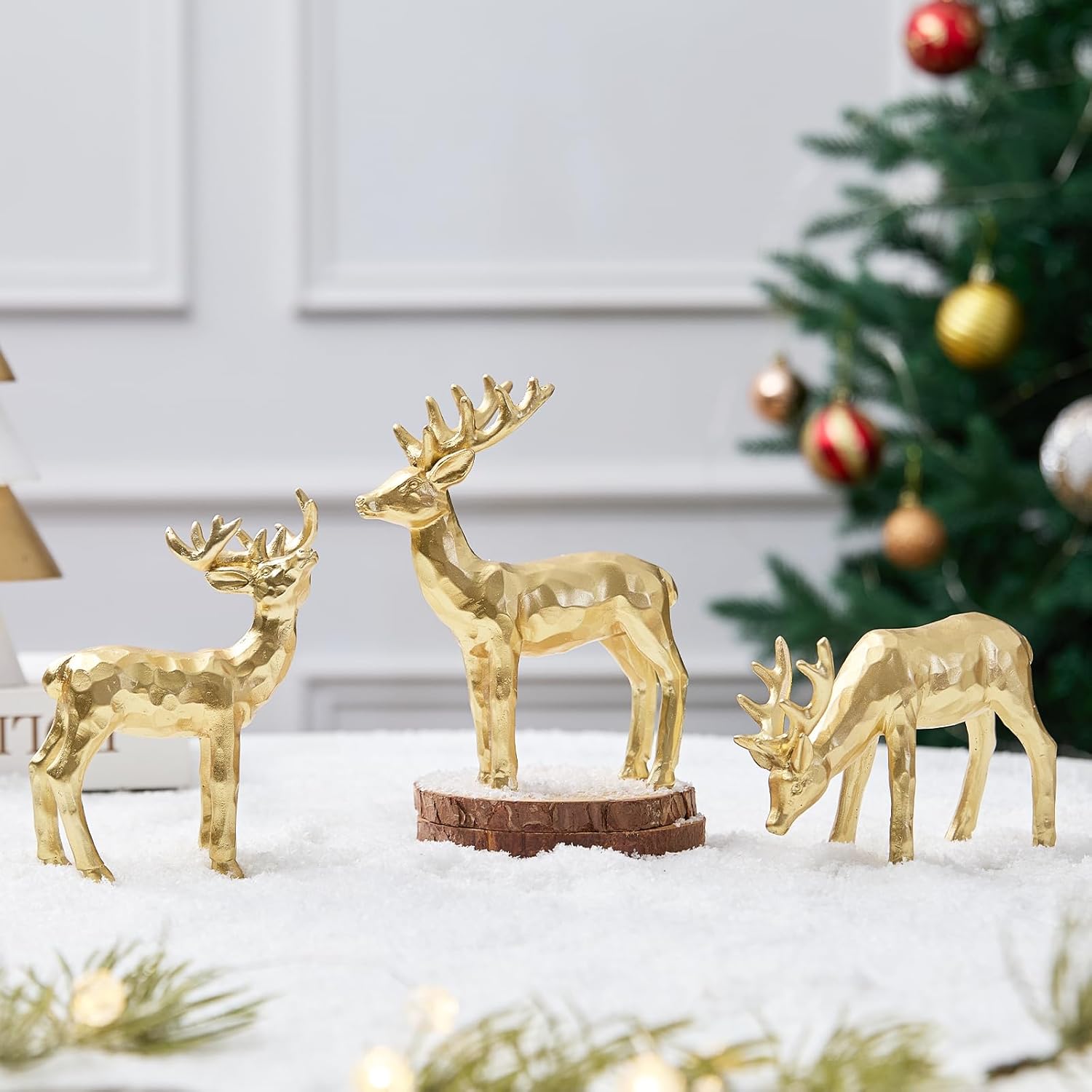 Regine Switzerland 3-Piece Resin Reindeer Figurines - Gold Christmas Tabletop Decor Set