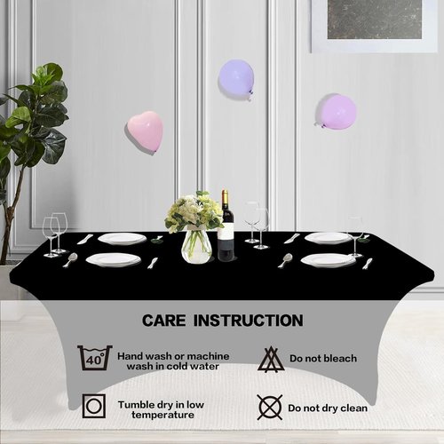 IVAPUPU 4FT Rectangular Table Covers - Stretch Black Washable Spandex for Events & Parties
