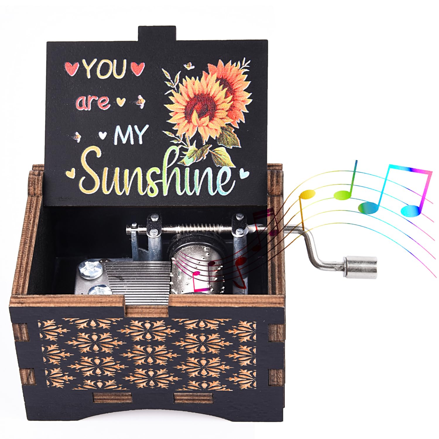 byykit Music Boxes You are My Sunshine,Unique Hand-cranked Wooden Engraved Vintage Music Box, Anniversary Wedding Birthday Gift for Boyfriend Wife Girlfriend mom