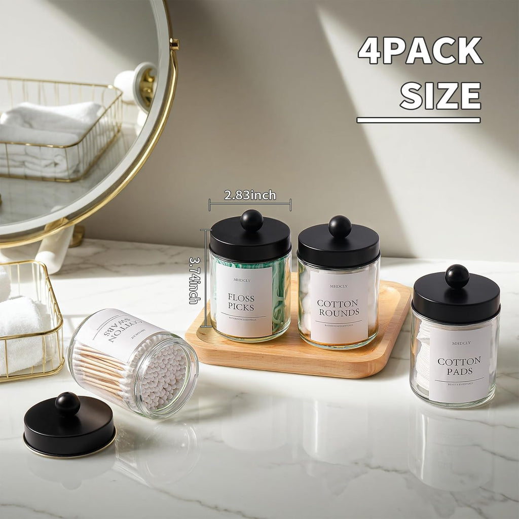 Skiennix Bathroom Organizers - 4 Pack Storage Accessories for Stylish Home Decor | Black Lids