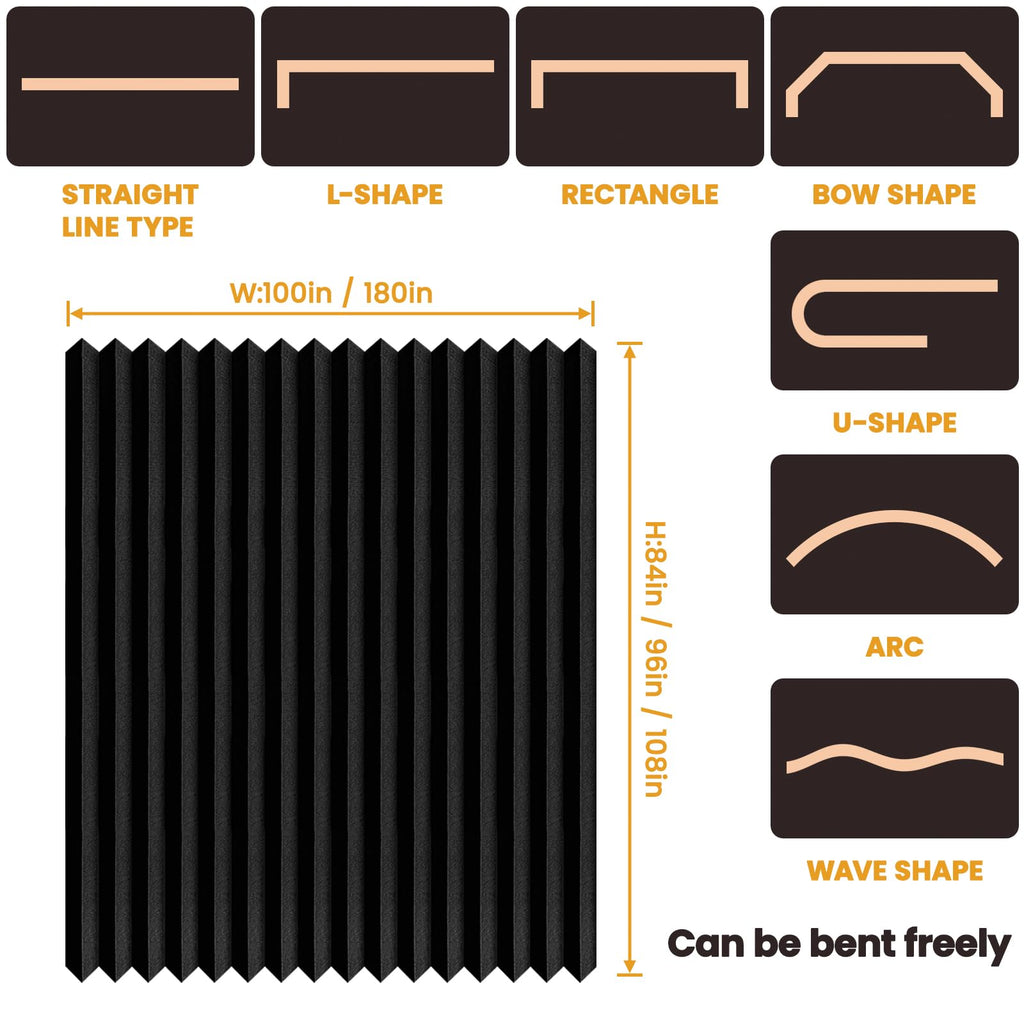 JILRON Accordion-Style Room Divider with Ceiling Track - Foldable Partition Curtain, Easy Installation(Black 100" W x 84" L-Pack of 1)