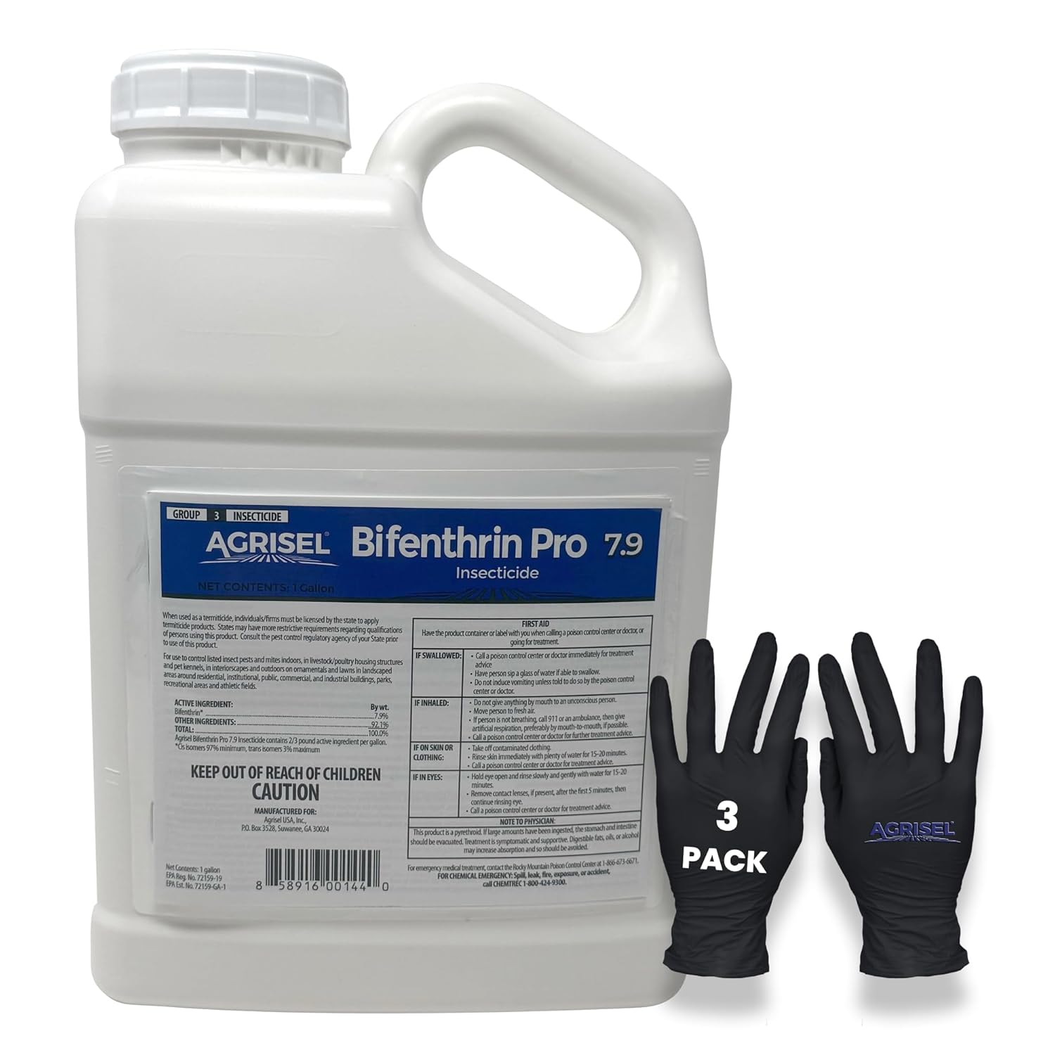 Agrisel Bifenthrin Pro Insect Control - Safe for Plants & Crops, 1 Gallon with 3-Pack Gloves