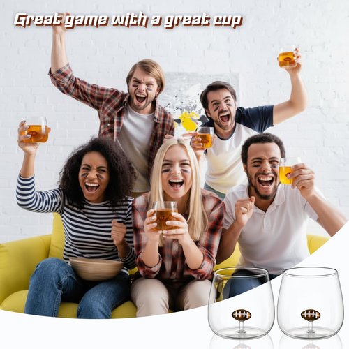 Potchen 2 Pcs Football Wine Glasses 3D Stemless Football Icon Juice Glass Cups Cool Cocktail Glassware for Birthday Sports Themed Party Supplies Gifts for Friends Colleague Coworkers