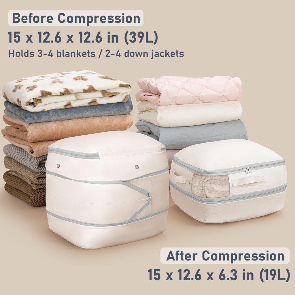 DIMJ Compression Storage Bags 6 Pack - Blanket Storage Bags with Window Zipper, Ultra Space Saving Self Compression Organizer for Puffer Jacket, Bedding, Lightweight Comforter Duvet, Sweater