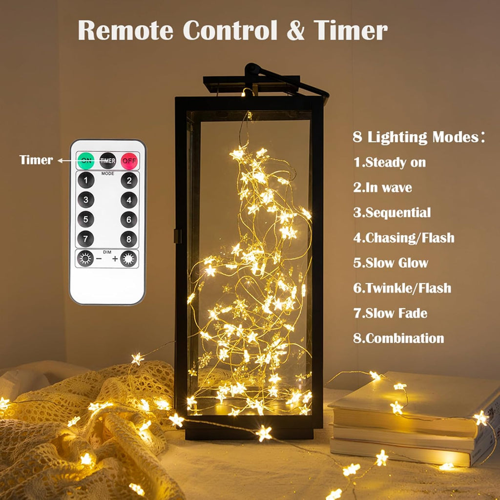 Star String Lights - 40FT 120 LEDs Waterproof Fairy Lights with 8 Modes Remote | Warm White Silver Wire for Indoor & Outdoor Decor
