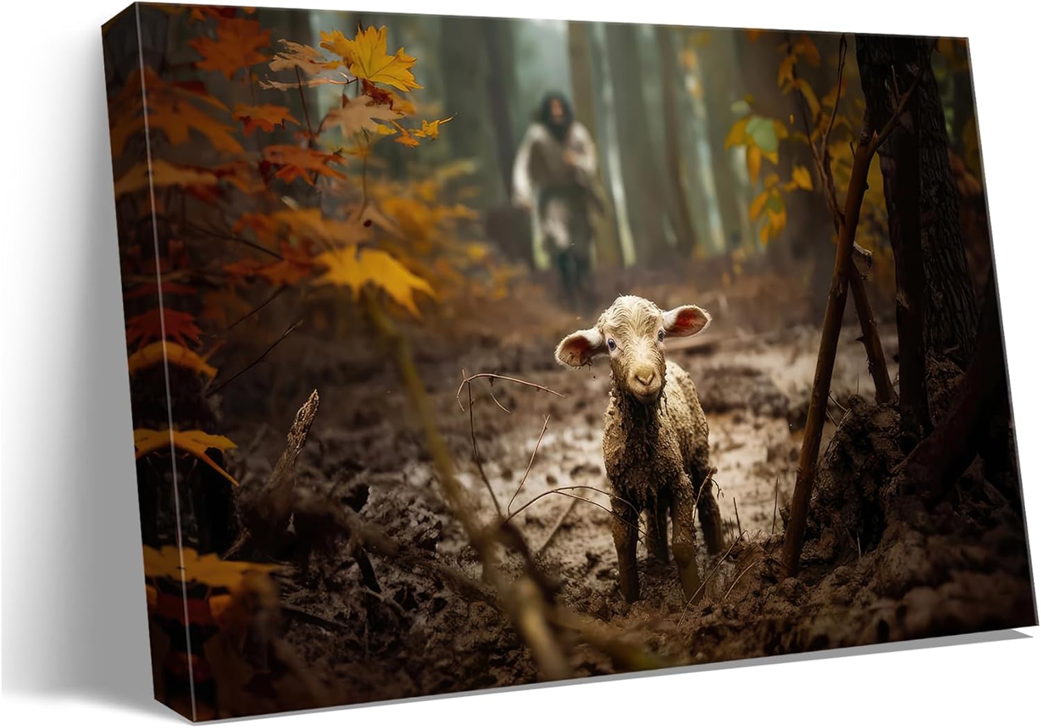 Ploceiny Large Jesus Running After Lost Lamb Canvas Wall Art - Perfect Baptism Gift | 36" x 24" Home Decor
