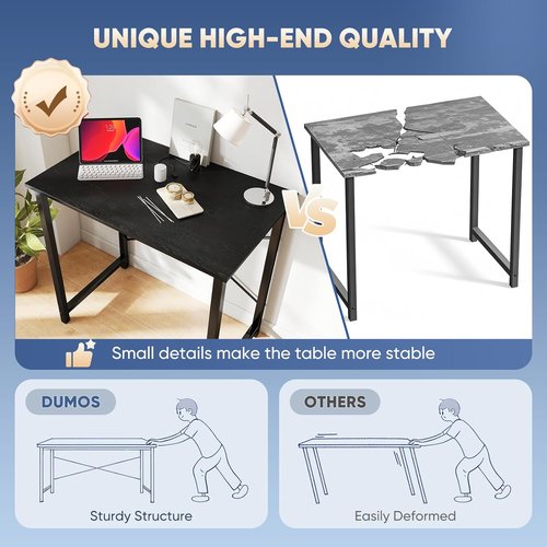 DUMOS 32-Inch Modern Office Computer Desk - Simple Writing & Study Table in Black Wood
