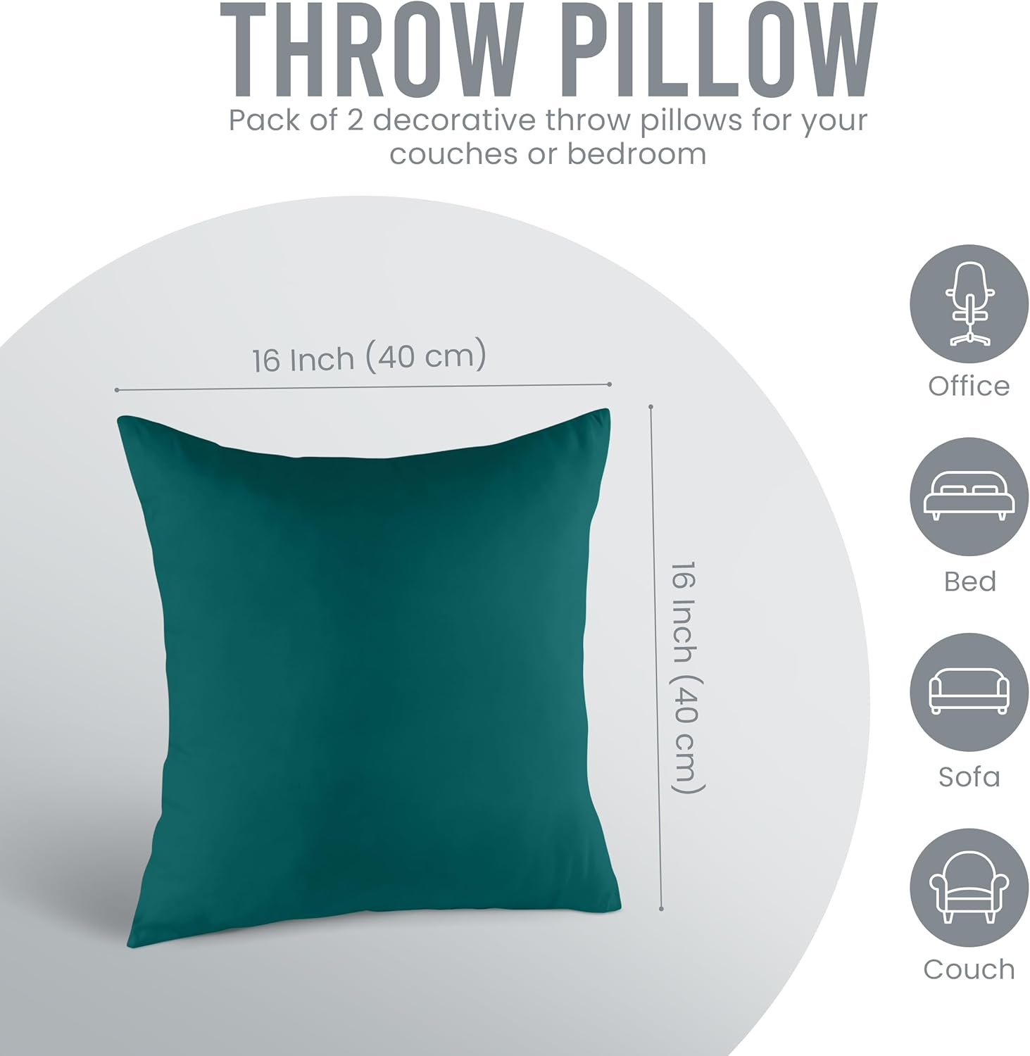 Utopia Bedding 16x16 Pillow Inserts - Set of 2 Dark Teal Decorative Throw Pillows for Sofa & Bed - Soft & Fluffy Cushions