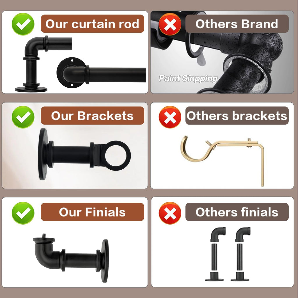 Skiennix Black Curtain Rods - Adjustable 18 to 88 Inch Length | Industrial Style, 1 Inch Diameter