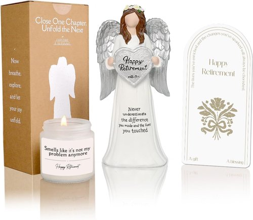 Angel Retirement Gift Set - Funny Candle & Card for Women | 7.09" Retired Angel Figurine