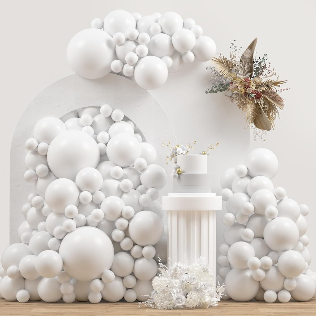 Skiennix White Double Stuffed Balloons - 115 Pcs in Various Sizes for Birthday & Wedding Decor