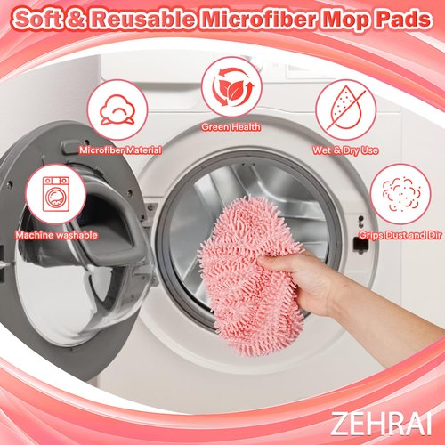 ZEHRAI 6Pcs Reusable Microfiber Mop Pads Compatible with Swiffer Sweeper Mop, Wet and Dry Flat mop Cover, Replacement Sweeping Mopping pad Refills for Surface/Hardwood Floor Cleaning