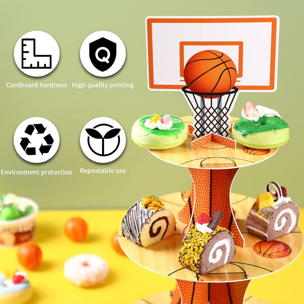 Nuenen Basketball Cupcake Stand - 3 Tier Sports Theme Party Decor for Birthday Celebrations