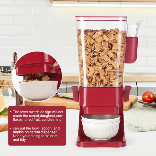Osacoe Cereal Dispenser Countertop Red 2 Pack with Creal Bowls Spoons Cutlery Box, Cereal Containers Storage - Not Easy to Crush Food, Dry Food Dispenser For Pantry Candy Snack