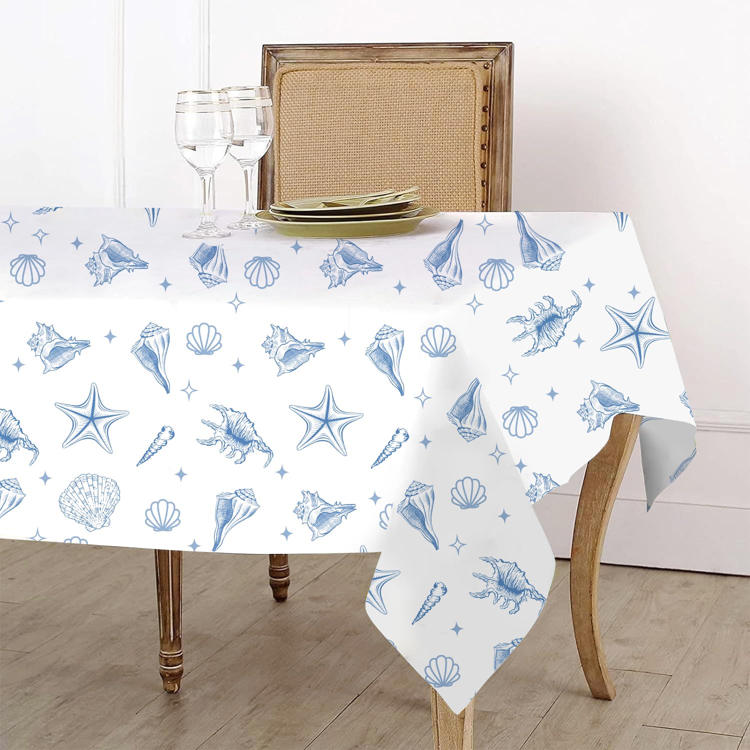 Last Toast on the Coast Bachelorette Table Cloth Blue Coastal Bachelorette Party Decorations Seashells Beach Table Cloth Ocean Nautical Table Cover for Girl Wedding Bridal Shower Picnic Camping Party