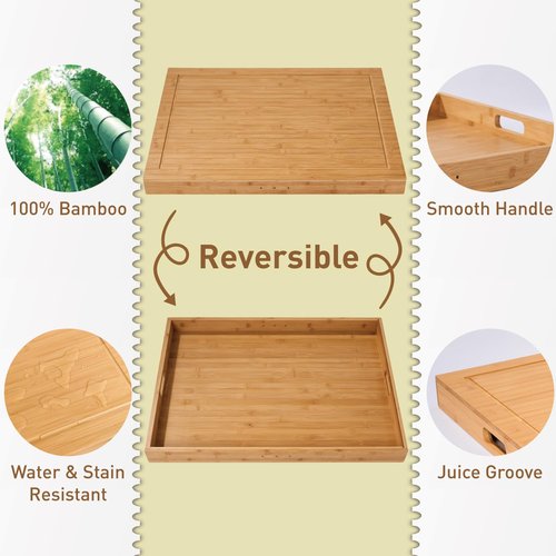 Bamboo Stove Cover for Gas & Electric Burners, 28.82”x20.83”x2.12'' (Inner) Noodle Board with Handles, Cutting Board with Juice Groove, Serving Tray (Natural Bamboo)