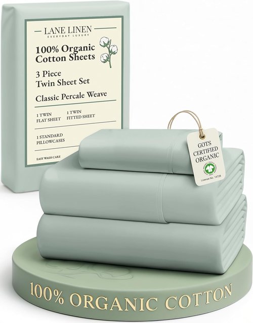 **LANE LINEN 100% Organic Cotton Twin Bed Sheet Set - Soft, Comfy & Eco-Friendly | Cool Blue**