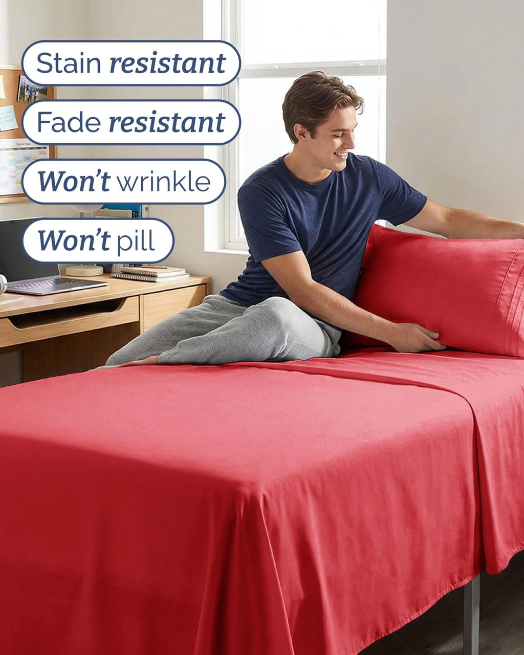 Skiennix Twin XL Sheet Set - Comfy Cooling Bed Sheets - Ultra-Soft, Deep Pockets, Wrinkle-Free - Red