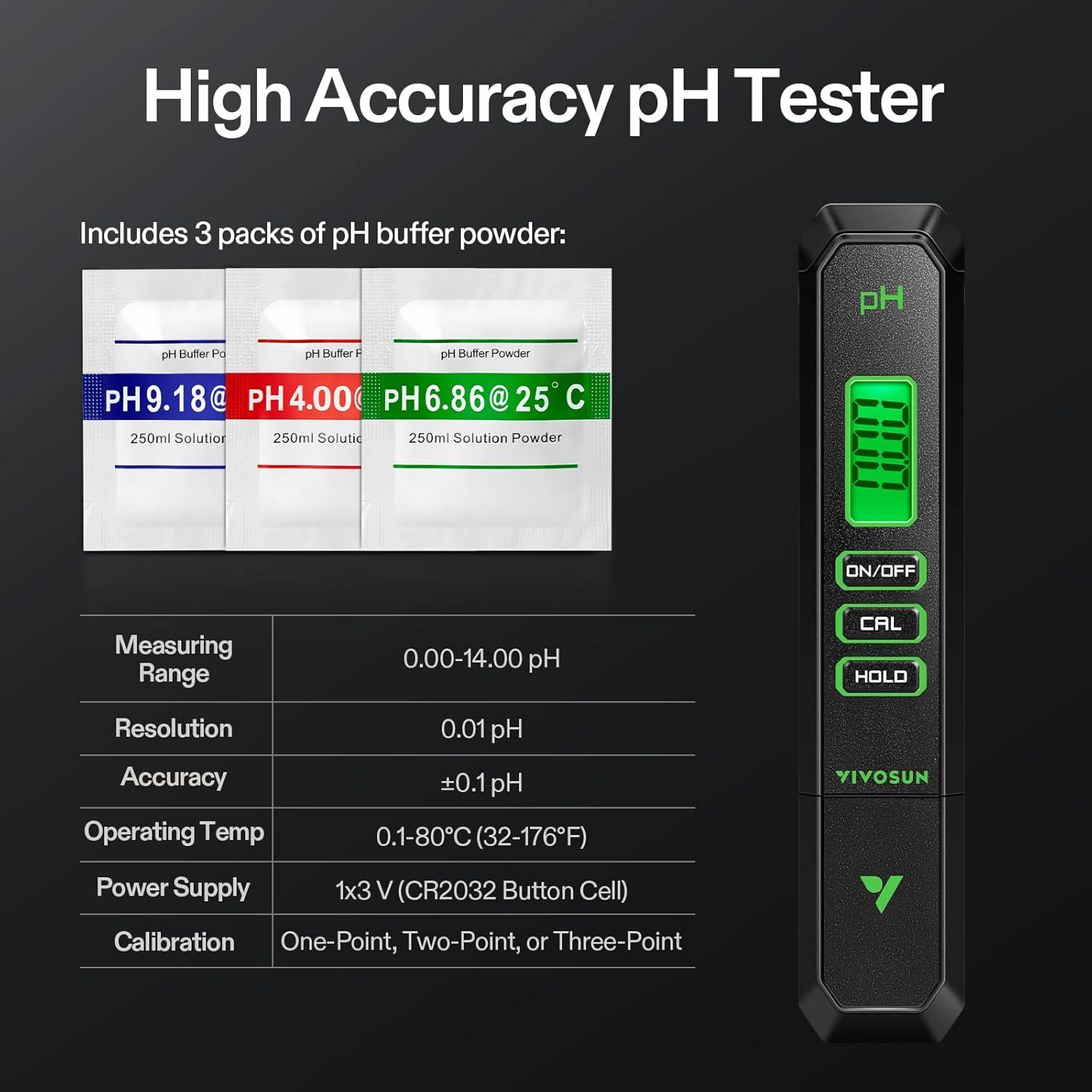 VIVOSUN Digital pH Meter - 3-in-1 TDS, EC & Temperature Tester for Home, Garden & Hydroponics
