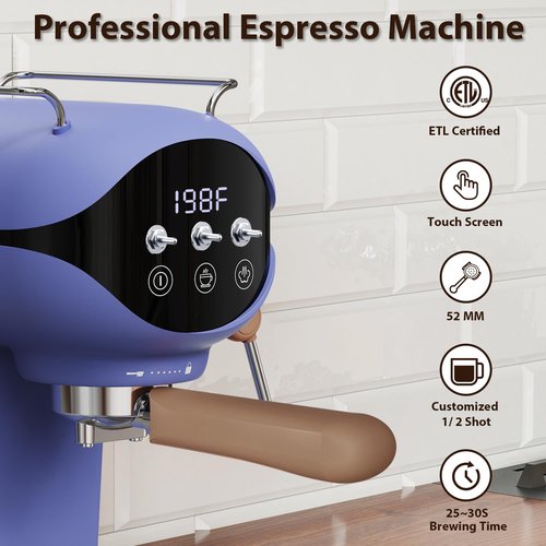 Nesskoko Espresso Machine with Steam Milk Frother Semi Automatic 20 Bar Compact Blue with Toggle Switch for home Cafetera Espresso, Latte, Cappuccino, Americano, Macchiato