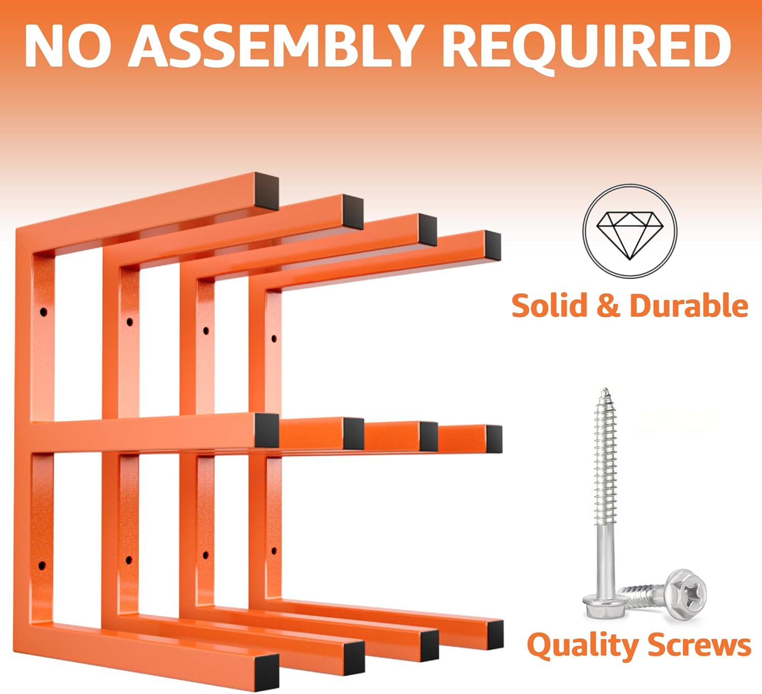 YYR Wood Organizer - Heavy Duty Metal Lumber Storage Rack | 6-Level Wall Mount, Holds Up to 1200 LBS, Orange