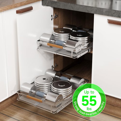 SOFRON Expandable Pull Out Drawers for Cabinets, Kitchen Cabinet Slide Out Shelves, Adjustable Roll Out Drawers, Stainless Steel, Small 2 Pack, (10.5"-16") W * 22.7"D
