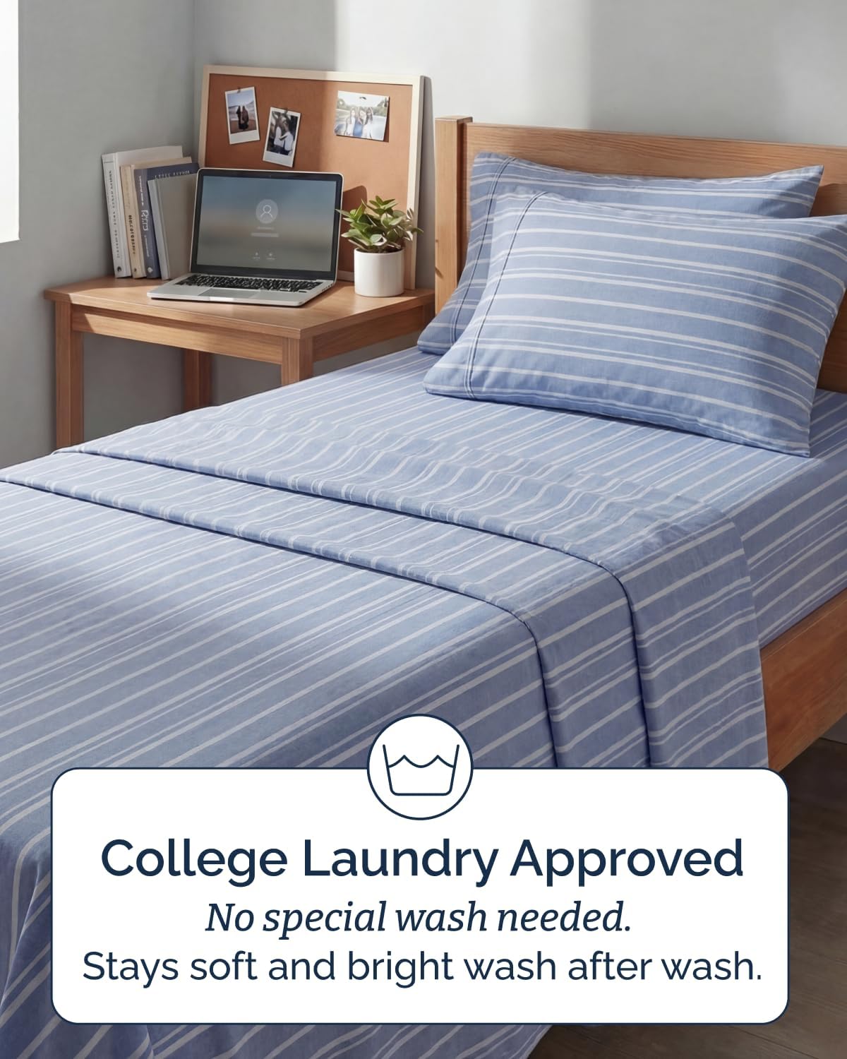 Skiennix Extra Deep Twin XL Sheet Set | 4-Piece Cooling Bedding - Soft, Breathable, Wrinkle-Free - Blue Stripes