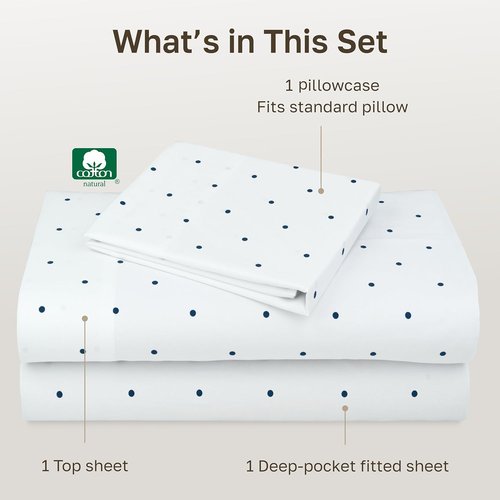 California Design Den Twin XL Cotton Sheet Set - 100% Soft Cotton, 400 Thread Count, Cozy Polka Dot Design