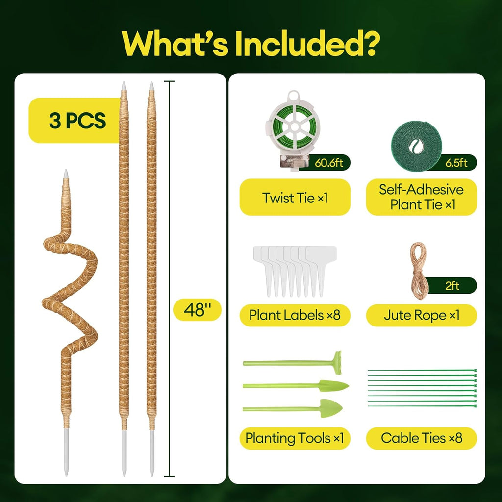 Maygrove 48” Bendable Moss Pole - 3-Pack Plant Support for Monstera & Climbing Indoor Plants