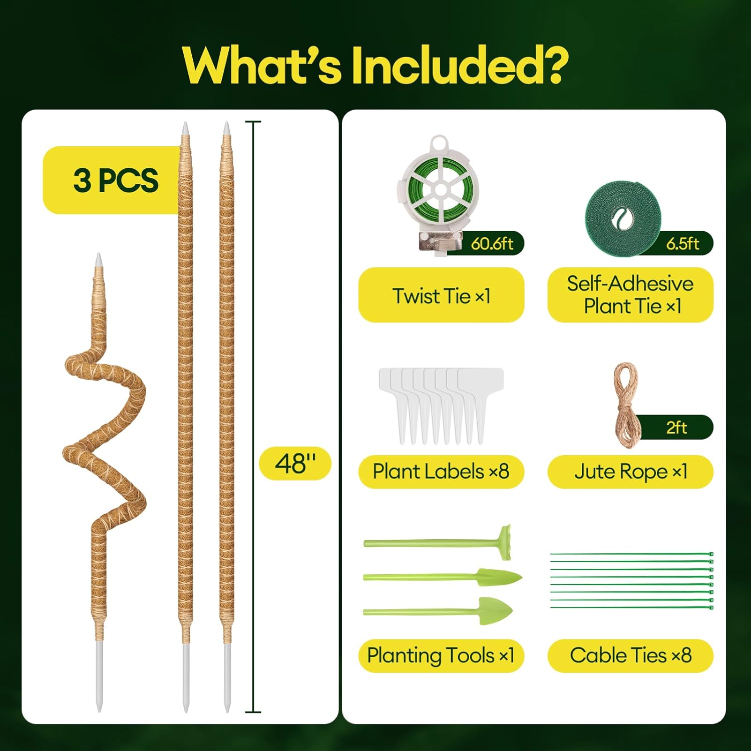 Maygrove 48” Bendable Moss Pole - 3-Pack Plant Support for Monstera & Climbing Indoor Plants