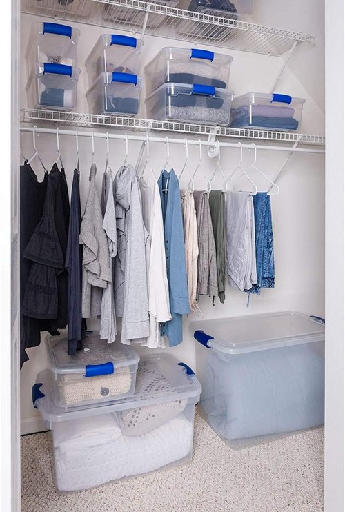 HOMZ 12-Pack Clear Plastic Storage Organizer Bins - 15.5 Quart Stackable Containers for Home & Office