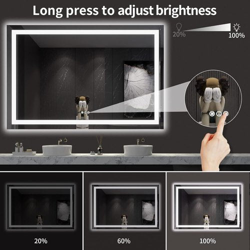 LOAAO LED Bathroom Mirror - 60x40 Anti-Fog, Dimmable, Backlit & Front Lit | Lighted Vanity Mirror with Memory Function, Tempered Glass
