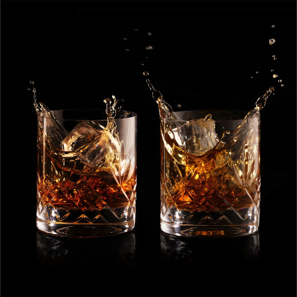 Hemswell Crystal Whisky Glasses Set of 2 11oz - Luxury Cut Glass Whiskey Rock Tumblers for Men - Old Fashioned Glassware Sets for Bourbon and Whisky with Solid Base - Satin Lined Box - Wicklow