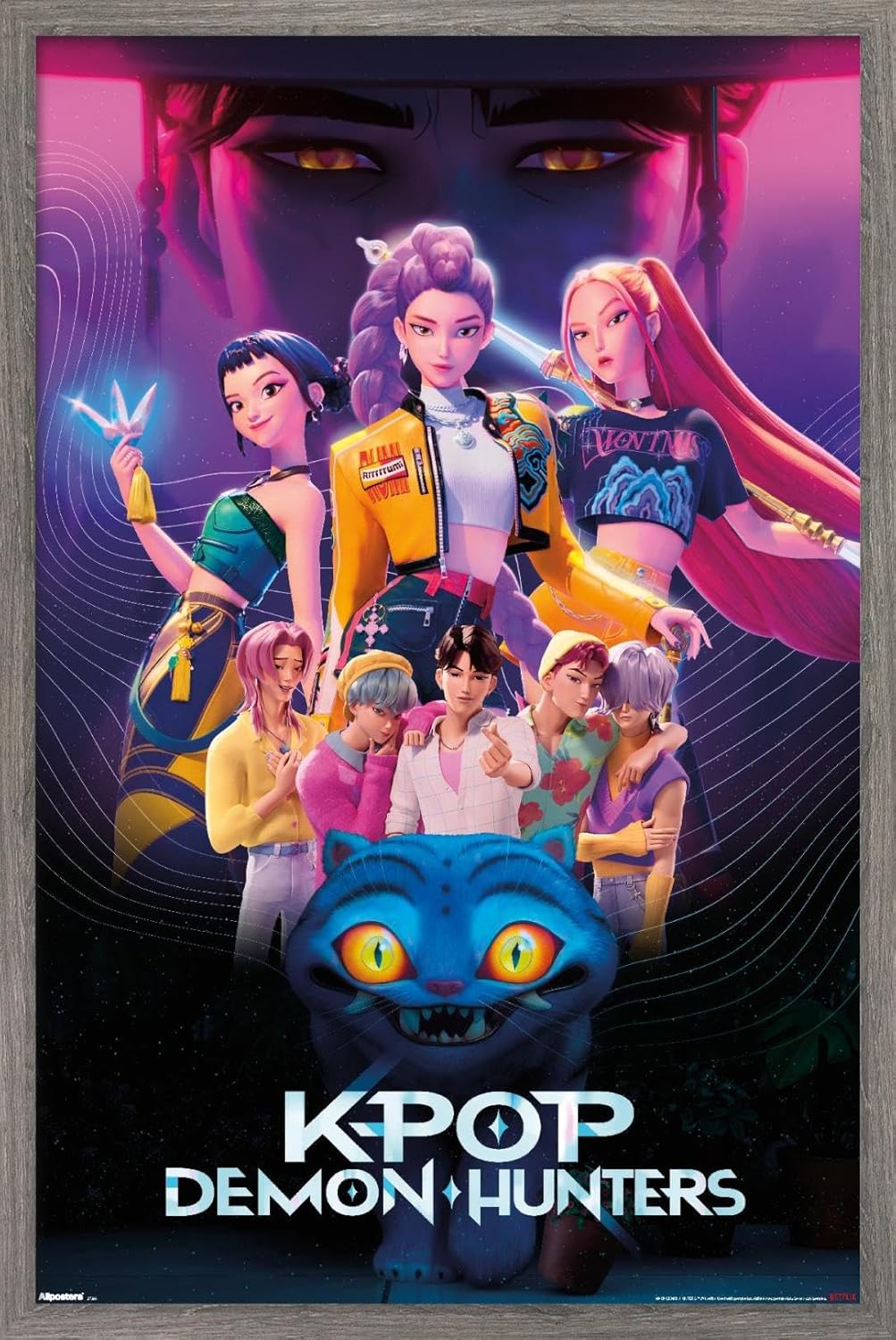 Netflix KPop Demon Hunters Wall Poster - Barnwood Framed, 22.4L x 14.7W for Stylish Decor
