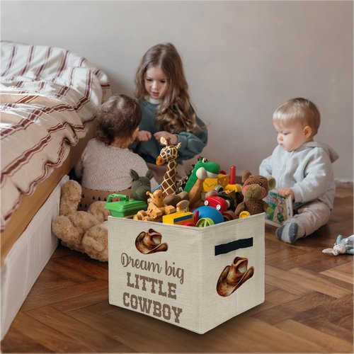 ATBWGT Western Cowboy Nursery Storage Bins Box, Toybox for Boys, Little Cowboy Western Foldable Storage Baskets Organizer for Bedroom Bathroom Boys Room Dorm Clothes Toys Books
