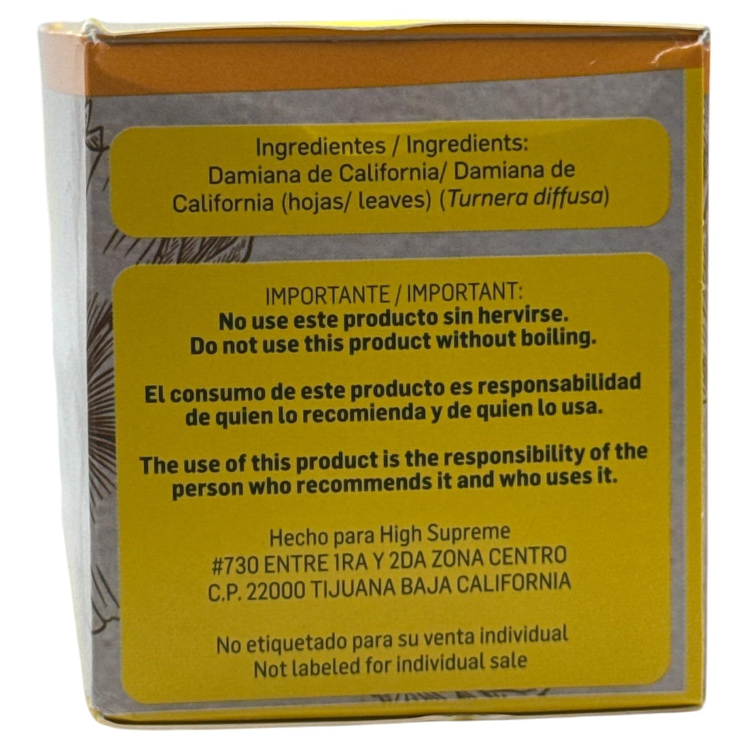 Damiana Herbal Tea – 100% Turnera diffusa – 25 Tea Bags – Natural Caffeine-Free Infusion – Traditional Herbal Beverage – Té de Damiana de California – Hecho en México