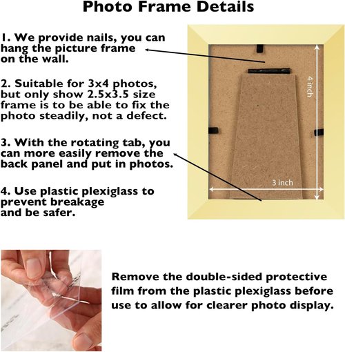 JCJMY Gold 3x4 Picture Frame - Versatile Wall or Tabletop Display with Shatter-Resistant Plexiglass