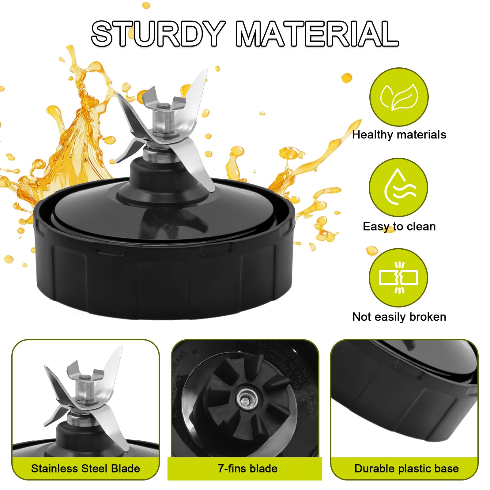 Replacement 24oz Blender Cups with Lid for Ninja, 7 Fins Extractor Blade Compatible with Nutri Auto iQ BN401 BN751 BN801 BL642 BL456 BL480 Foodi SS401 SS101 NN100 NN210 NN102 BL2012